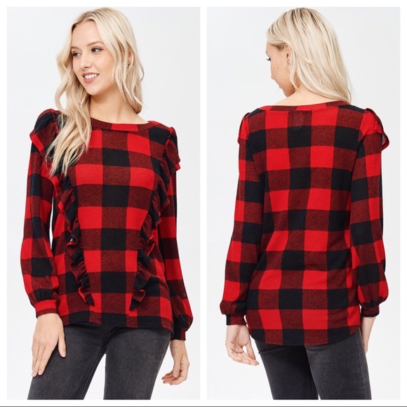 Buffalo Plaid Ruffle Top - Picture 2 of 3